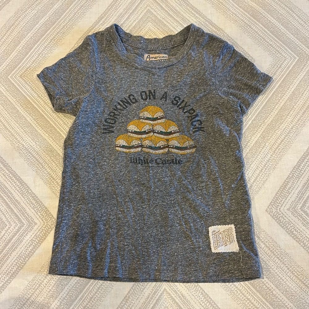 The Original Retro Brand Boys ‘Working on a Sixpack’ White Castle Grey T-Shirt